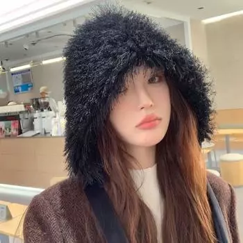 Шапка Dopamine plush Lei Feng женская осенне-зимняя теплая модная универсальная защитная шапка для ушей с открытым лицом маленькая вязаная шерстяная шапка M (56-58cm) long hair braid pullover cap чёрный