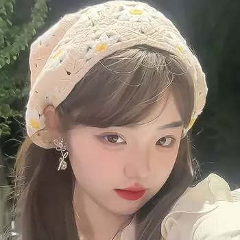 Шапка Dopamine женская весенне-осенняя милая маленькая ромашковая косынка дорожный цветок ручная вязка крючком треугольный шарф повязка на голову M54-58cm легкие хаки