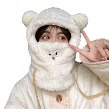 Шапка и шарф в одном. Женская универсальная и милая плюшевая шапка для зимы. Теплый и толстый, непромокаемый и ветрозащитный шарф с капюшоном для зимы. one size хаки