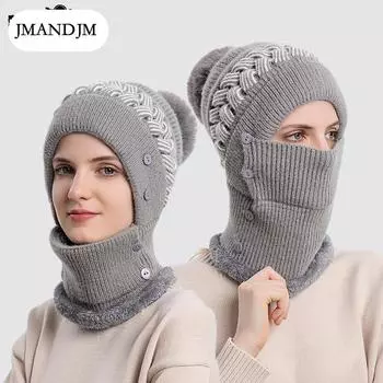 Шапка и шарф, женская осенне-зимняя вязаная шапка, плюшевый теплый шарф, зимняя женская шерстяная шапка чёрный