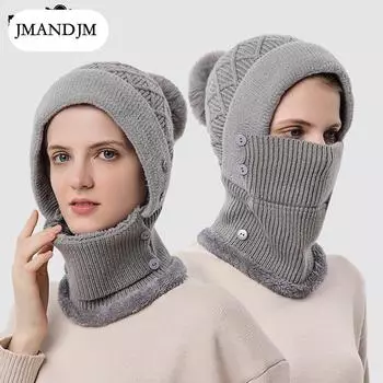 Шапка и шарф, женская теплая вязаная шапка для осени и зимы, флисовая велосипедная шапка-пуловер, ветрозащитная защитная шапка из шерсти чёрный