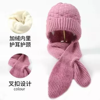 Шапка и шарф, женская зимняя бархатная внутренняя утолщенная шапка для снега, вязаная крест-накрест шерстяная шапка, женская мода грязно-белый