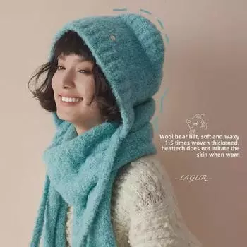 Шапка из чистой голубой шерсти с фиксированной окрашенной пряжей - зимняя шапка-ушанка Baotou Head Circumference: 52-62 cm