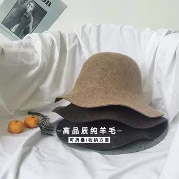 Шапка из чистой шерсти женская осенне-зимняя шляпа в стиле ретро, британский цилиндр, универсальная шляпа-тазик с оборками по краю M56-58cm чёрный