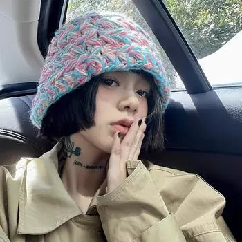 Шапка из грубой шерсти, женская, осенне-зимняя, ручная работа, теплая, с защитой от ушей, модная, универсальная, с капюшоном M56-58cm фиолетовый