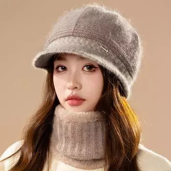 Шапка из искусственного меха кролика с полями — толстая вязаная зимняя шапка для женщин, теплая и стильная only hat чёрный