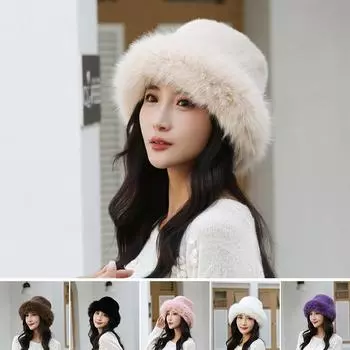 Шапка из искусственного меха, плюшевая шапка рыбака, теплая защита ушей розовый