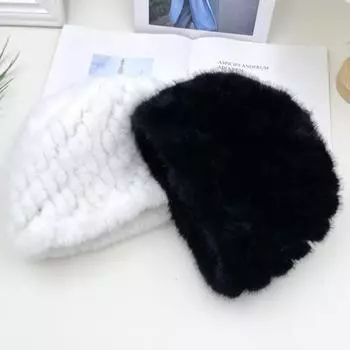 Шапка из искусственного меха женская зимняя теплая вязаная толстая шапка 55-59cm чёрный