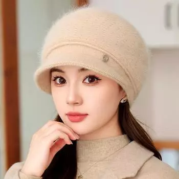 Шапка из кроличьей пряжи для женщин, теплая, холодная, толстая, с защитой от ушей, на осень-зиму для женщин One size чёрный