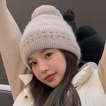 Шапка из кроличьей шерсти, осенне-зимняя женская вязаная шапка с бархатным утеплителем, шапка из пряжи с блестками, модная защитная шапка для ушей One size серый