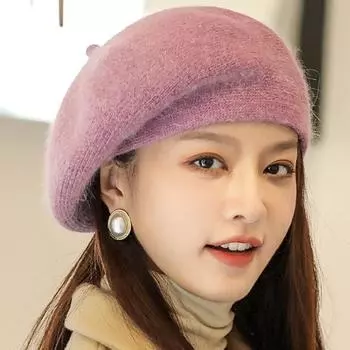 Шапка из кроличьей шерсти, женская осенне-зимняя корейская теплая берета, модная вязаная защита для ушей, шерстяная милая пуловерная шапка One Size белый