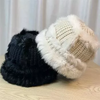 Шапка из кроличьей шерсти, женская, осенне-зимняя, универсальная, толстая, плюшевая, вязаная, морозостойкая, модная, рыбацкая шапка, теплая, шерстяная шапка One Size 54-59cm серый