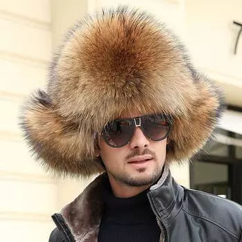 Шапка из лисьего меха для мужчин среднего и пожилого возраста, зимняя, с густым мехом енота, северо-восточная, с полной шерстью, меховая шапка Overlord S54-56cm чёрный