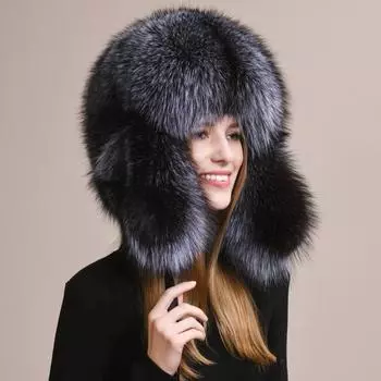 Шапка из лисьего меха, шапка-повелитель из шерсти енота, женская и мужская меховая шапка Lei Feng, зимняя северо-восточная теплая защита ушей, натуральная кожа one size(56-60cm)