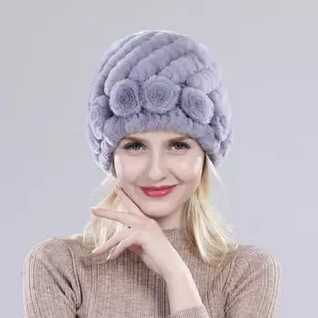 Шапка из меха кролика рекс для русских женщин, зимняя вязаная шапка из натурального меха кролика рекс, женская уличная согревающая шапка из натурального меха 52cm-60cm серый/белый