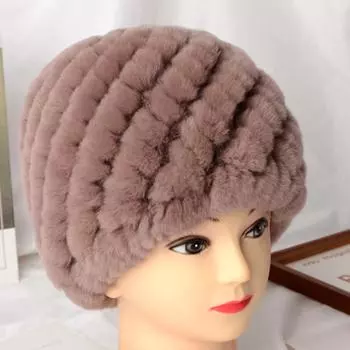 Шапка из меха кролика Рекс, осенне-зимняя, утолщенная, ветрозащитная, теплая, женская, меховая, для матерей среднего и пожилого возраста, защита ушей, шапка-ананас Fidelity OneSize(55-60cm)
