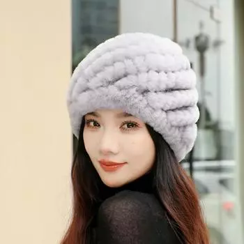 Шапка из меха кролика Рекс женская осенне-зимняя утолщенная ветрозащитная шапка теплая меховая шапка-ушанка для женщин среднего и пожилого возраста двухслойная шляпная шляпа one size чёрный