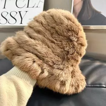 Шапка из меха кролика женская осенне-зимняя утолщенная теплая шерстяная шапка с изображением маленького лица меховая шапка-ушанка плюшевая панама One Size(55-60cm)