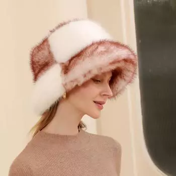 Шапка из меха кролика женская осенне-зимняя утепленная шапка с мехом, плюшевая шапка, утепленная универсальная вязаная шерстяная шапка M56-58cm