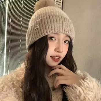 Шапка из меха кролика, женская универсальная вязаная шапка, зимняя теплая шерстяная шапка, флисовая утепленная, морозостойкая, с ушками для волос