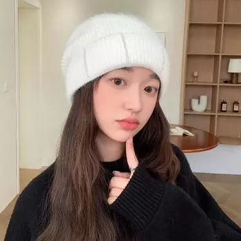 Шапка из меха кролика, женская высококачественная вязаная шерстяная шапка Sense с инкрустацией бриллиантами, зимняя теплая однотонная универсальная шапка-ушанка average size