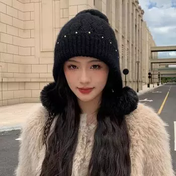 Шапка из меха кролика женская жемчужная трикотажная шерстяная шапка зимняя теплая и холодная шапка-ушанка прилив average size