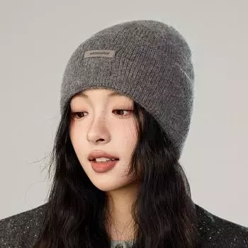 Шапка из меха кролика женская зимняя теплая вязаная шапка чёрный