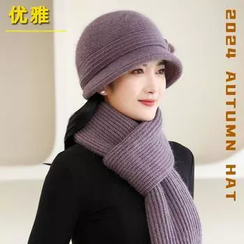 Шапка из меха кролика зимняя теплая шапка-ведро для молодой мамы утолщенная теплая вязаная шапка-шарф для людей среднего возраста и пожилых людей Single hat