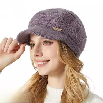 Шапка из меха кролика, зимняя, утепленная, для людей среднего и пожилого возраста, теплая, элегантная, высокоэластичная, двухслойная, плюс бархатная, для защиты ушей M56-58cm серый