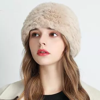 Шапка из меха кролика ZNHN Rex женская осенне-зимняя теплая меховая плюшевая шапка ручной работы пушистая универсальная повседневная сумка-шапка Head circumference: 54-60CM