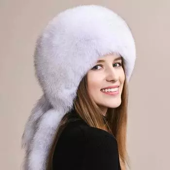 Шапка из меха лисы женская зимняя кожаная монгольская шапка этническая ветрозащитная ухо теплая северо-восточная норковая соломенная шапка детская зимняя one size(56-60cm)