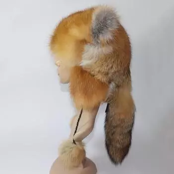 Шапка из натурального лисьего меха с хвостом, зимняя женская роскошная шапка из 100% натурального лисьего меха, защита ушей, натуральное теплое качество, женские шапки из лисьего меха Adjustable 52cm-60cm золотистый