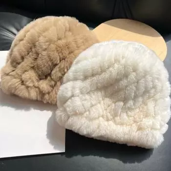Шапка из натуральной шерсти кролика Рекс, женская утолщенная меховая шапка, меховая, защита от холода и тепла, плюшевая вязаная шапка, шапка Баотоу, осень и зима
