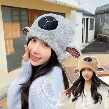 Шапка из овечьей шерсти с рисунком милой овцы, забавная шапка, зимние шапки из искусственного меха для женщин и девочек, теплые шапочки с черепами белый