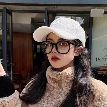 Шапка из овечьей шерсти женская осенне-зимняя мода Интернет знаменитость универсальная кепка плюшевая утолщенная термо бейсболка Adjustable синий