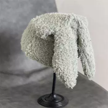 Шапка из плюшевой шерсти с кроличьими ушками, женская, осенне-зимняя, новая, симпатичная, защита ушей, теплая, плюшевая, универсальная, для лица, маленькая вязаная шапка M56-58cm белый