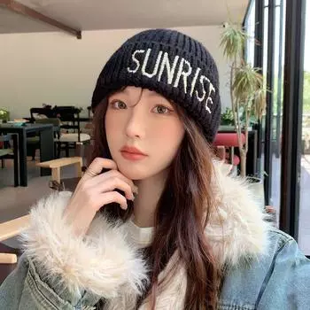 Шапка из шерсти с буквами женская осенне-зимняя с большой окружностью головы, утолщенная, чтобы сохранять тепло и показывать маленькое лицо, холодная шапка для защиты ушей M56-58cm