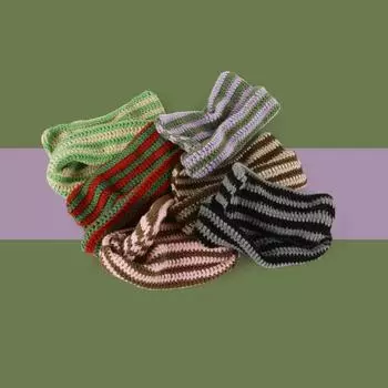 Шапка из шерсти с полосками в виде маленького дьявола, женская, с острыми ушками, симпатичная, на осень и зиму, в виде панамы M56-58cm