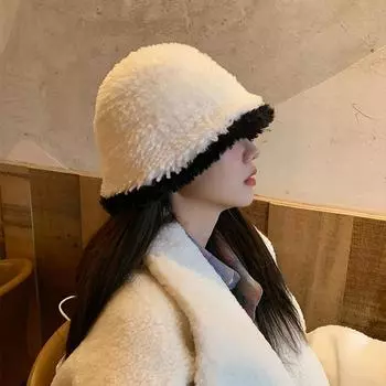 Шапка из шерсти женская осенне-зимняя теплая вязаная шапка-ведро универсальная модная купольная холодная плюшевая шапка серый