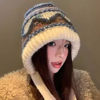 Шапка из шерстяной смеси с ветром, женская, осень-зима 2024, термозащитная шапка для ушей, универсальная шапка прилив M56-58cm бежевый