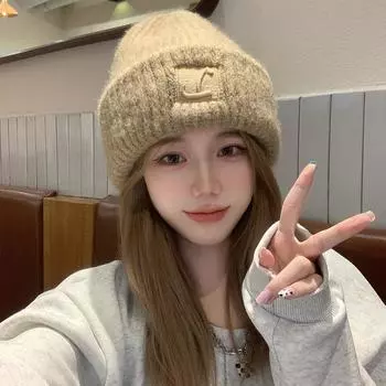 Шапка из смесовой шерсти женская осенне-зимняя универсальная вязаная шапка свободная большая окружность головы зимняя новая теплая женская шапка Elastic 54-60 серый