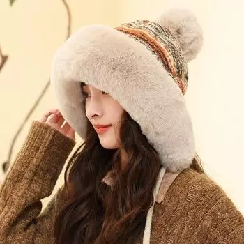 Шапка из утепленного флиса, женская, зима 2024, новая, утепленная, с тремя мячами, защитная шапка для ушей, теплая, вязаная, шерстяная шапка M (56-58cm) adjustable