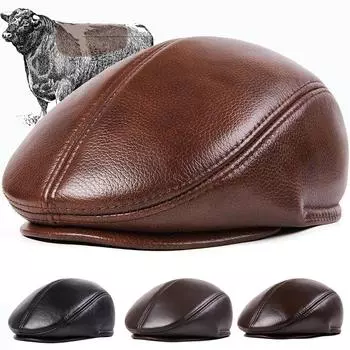 Шапка из воловьей кожи первого слоя, бейсбольная кепка, брендовая мужская берет для газетчика, зимние теплые шапки, шапки из воловьей кожи XL(57-58cm) коричневый