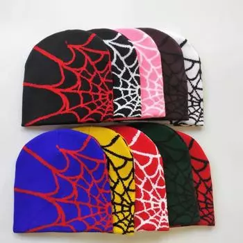Шапка из жаккардовой шерсти Y2K Spider Web: Европейский и американский стиль для велоспорта осенью/зимой». One Size красный/чёрный