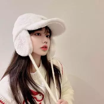 Шапка Lei Feng с плюшевым утиным языком для мужчин и женщин, теплая осенью и зимой, утолщенная защитная шапка для ушей, морозостойкая шапка для полетов на открытом воздухе для езды на велосипеде M56-58cm белый