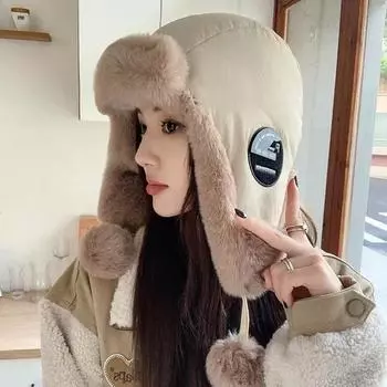 Шапка Lei Feng женская зимняя бархатная утолщенная велосипедная ветрозащитная защита от холода для ушей северо-восточная модная теплая симпатичная двойная шапка M (56-58cm) letter mark F Lei Feng hat серый