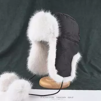 Шапка Lei Feng, женская зимняя утепленная защитная шапка для ушей, мужская китайская национальная ветровая шапка с бамбуковыми листьями, ветровая снежная шапка One Size белый