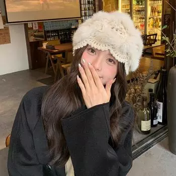 Шапка Мао Мао из натурального меха кролика, плюшевая меховая шапка корейской версии, универсальный, холодный и теплый, шерстяной вязаный головной убор для женщин, зима