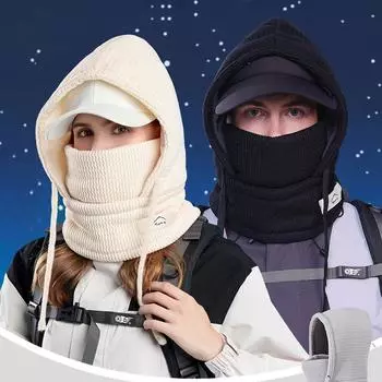 Шапка-маска, шарф, интегрированная мужская зимняя теплая кепка для велоспорта, женская бархатная толстая защита ушей, шапки-бомберы темно-серого