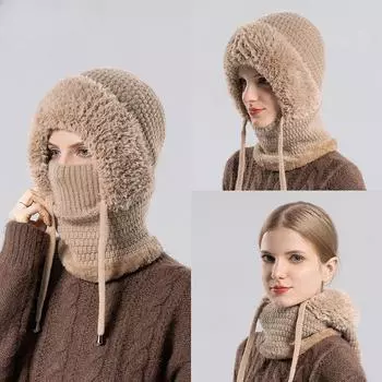 Шапка Маска Шарф Женская шерстяная шапка average size розовый